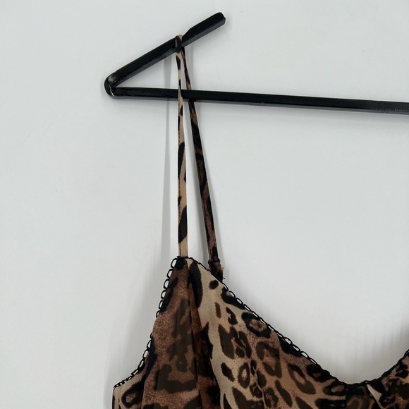 Afternoon Shop Leopard Animal Print Bandeau Side Slits Slip Midi Slinky Dress - Picture 3 of 11